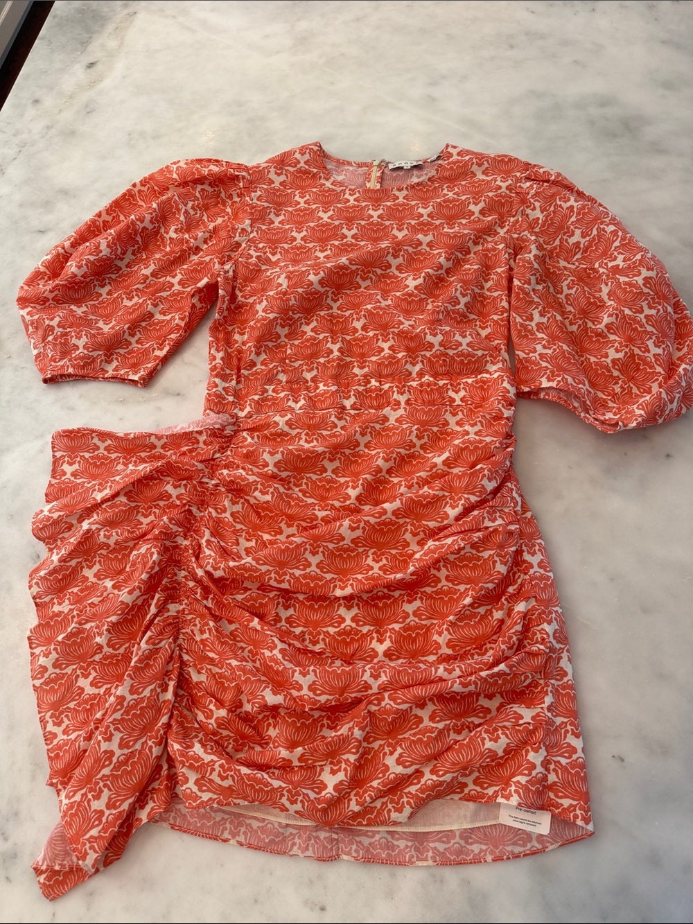Rhode Pia Red-Orange Printed Ruched Mini Dress